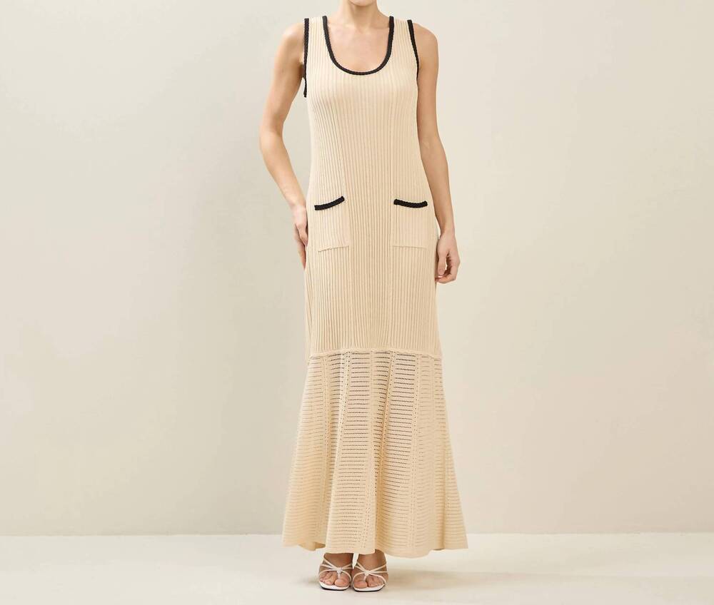 NEW ABLE contrast trim knit maxi dress in natural